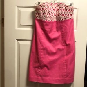 Lilly Pulitzer Hotty Pink and White Lace trim Bowen Dress